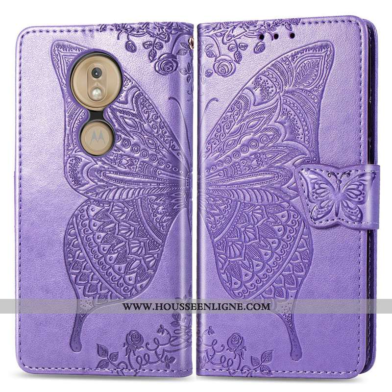 Housse Moto G7 Play Protection Ornements Suspendus Coque Fleur Charmant Gaufrage Papillon Rose