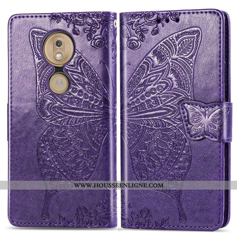 Housse Moto G7 Play Protection Ornements Suspendus Coque Fleur Charmant Gaufrage Papillon Rose