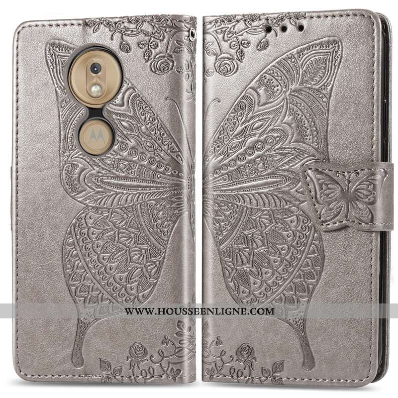 Housse Moto G7 Play Protection Ornements Suspendus Coque Fleur Charmant Gaufrage Papillon Rose