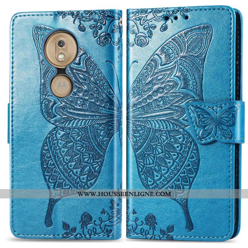 Housse Moto G7 Play Protection Ornements Suspendus Coque Fleur Charmant Gaufrage Papillon Rose
