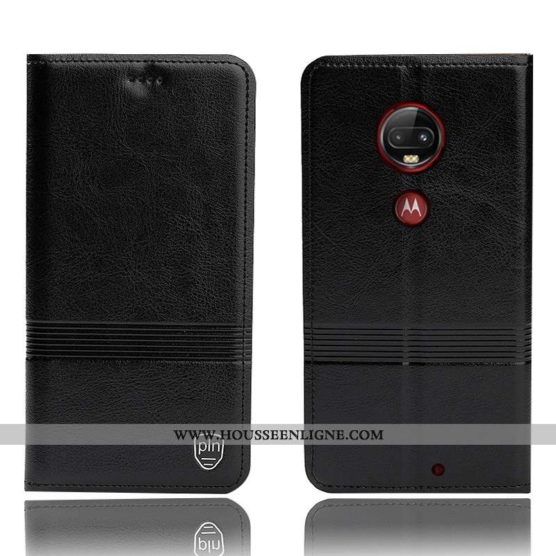 Housse Moto G7 Plus Cuir Véritable Protection Téléphone Portable Incassable Noir Coque Tout Compris