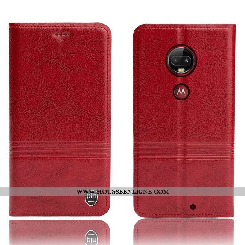Housse Moto G7 Plus Cuir Véritable Protection Téléphone Portable Incassable Noir Coque Tout Compris