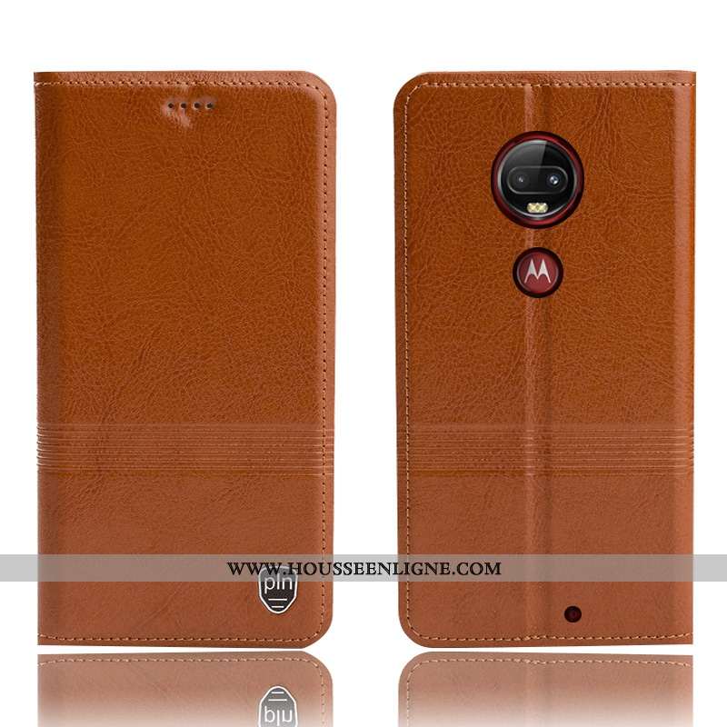 Housse Moto G7 Plus Cuir Véritable Protection Téléphone Portable Incassable Noir Coque Tout Compris
