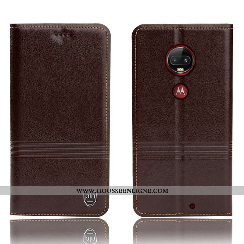 Housse Moto G7 Plus Cuir Véritable Protection Téléphone Portable Incassable Noir Coque Tout Compris
