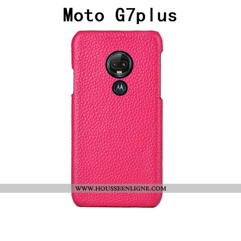 Housse Moto G7 Plus Luxe Personnalité Cuir Cuir Haut Couvercle Arrière Bovins Personnalisé Bleu Fonc