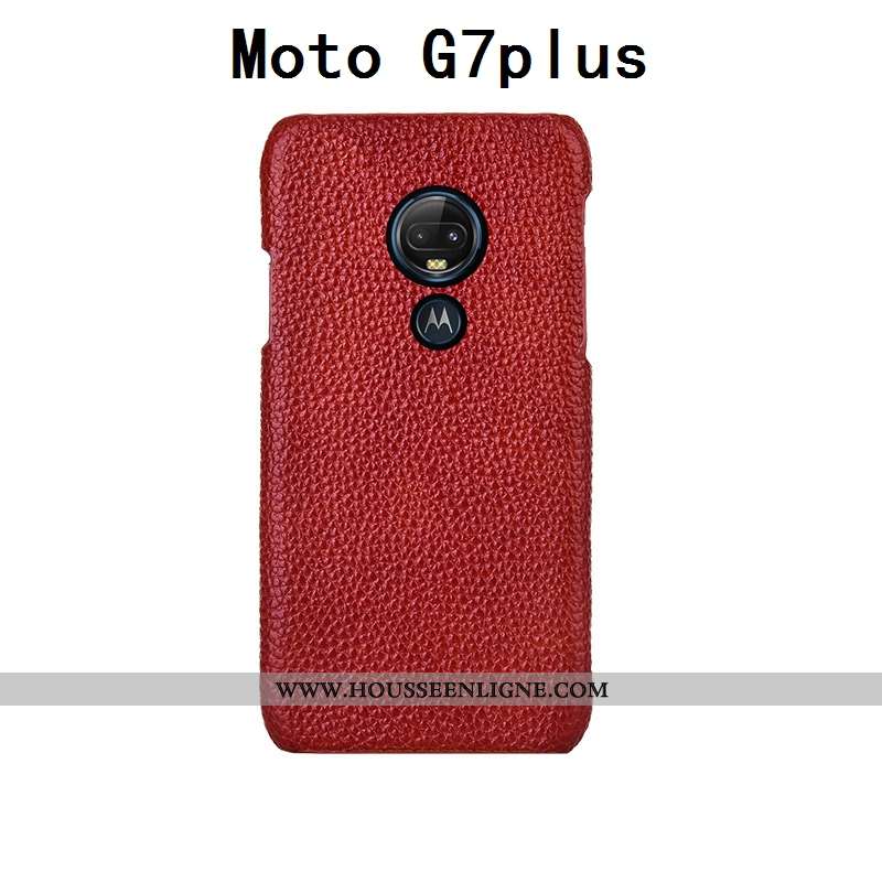 Housse Moto G7 Plus Luxe Personnalité Cuir Cuir Haut Couvercle Arrière Bovins Personnalisé Bleu Fonc
