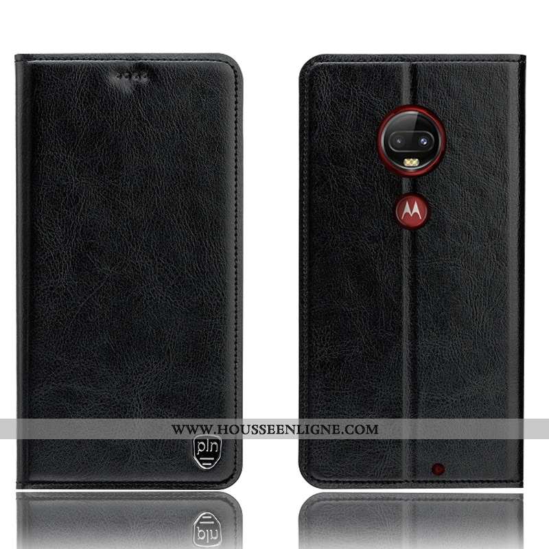 Housse Moto G7 Plus Protection Cuir Véritable Incassable Téléphone Portable Rouge Étui