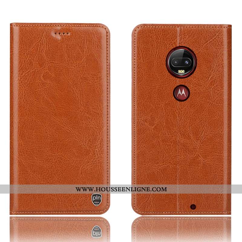 Housse Moto G7 Plus Protection Cuir Véritable Incassable Téléphone Portable Rouge Étui