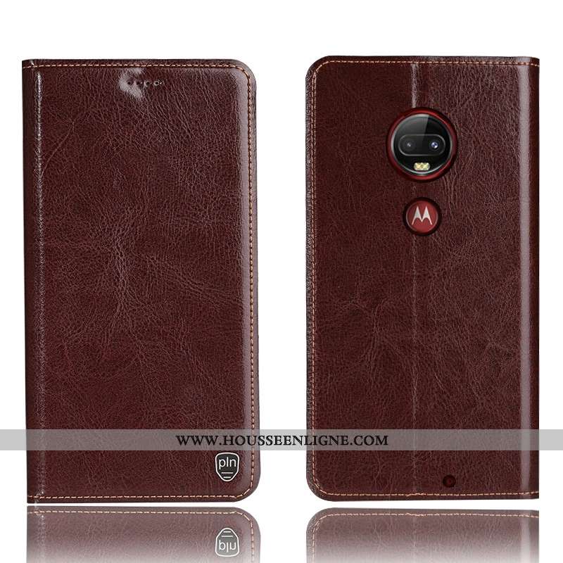 Housse Moto G7 Plus Protection Cuir Véritable Incassable Téléphone Portable Rouge Étui