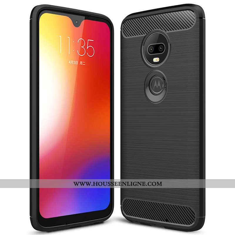 Housse Moto G7 Plus Tendance Fluide Doux Étui Fibre Silicone Téléphone Portable Coque Noir
