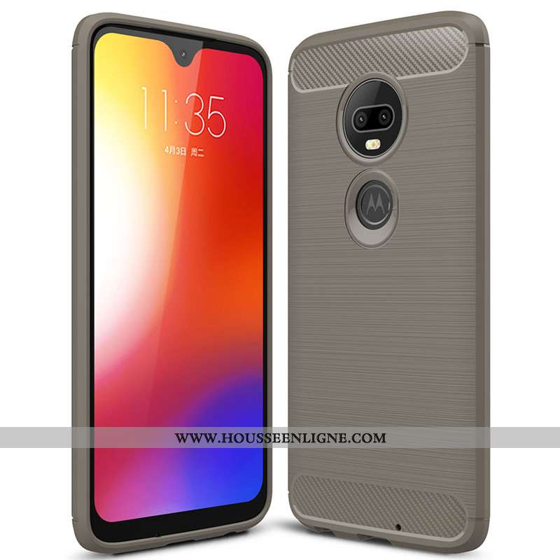 Housse Moto G7 Plus Tendance Fluide Doux Étui Fibre Silicone Téléphone Portable Coque Noir