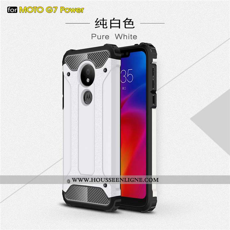 Housse Moto G7 Power Personnalité Créatif Silicone Étui Incassable Or Blanc Pur