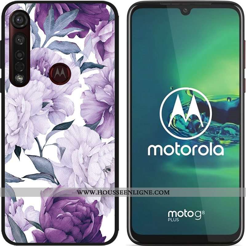 Housse Moto G8 Plus Délavé En Daim Créatif Coque Pu Fluide Doux Étui Peinture Bleu