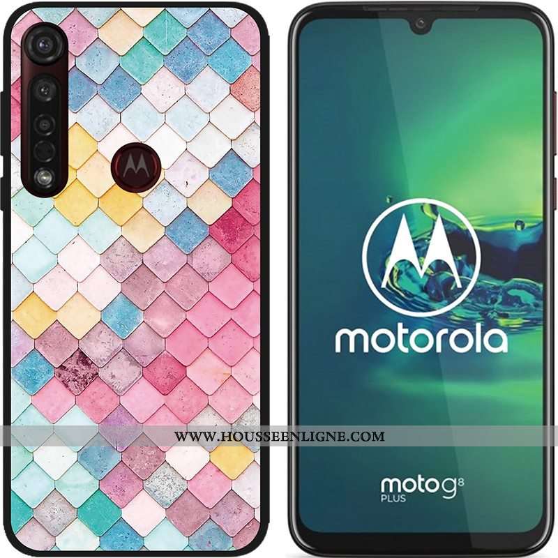 Housse Moto G8 Plus Délavé En Daim Créatif Coque Pu Fluide Doux Étui Peinture Bleu