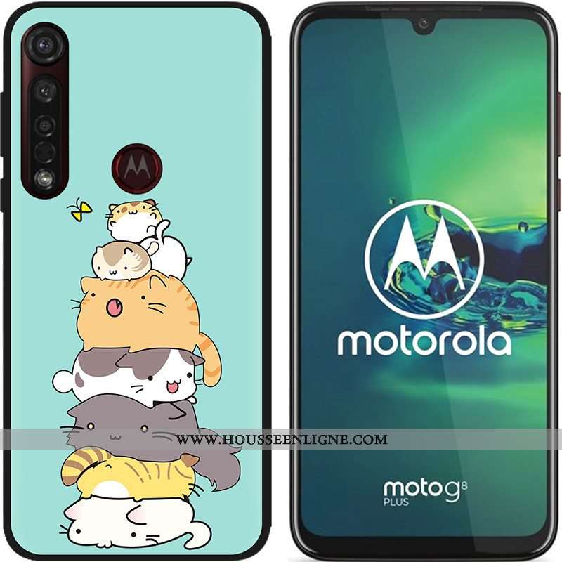 Housse Moto G8 Plus Délavé En Daim Créatif Coque Pu Fluide Doux Étui Peinture Bleu