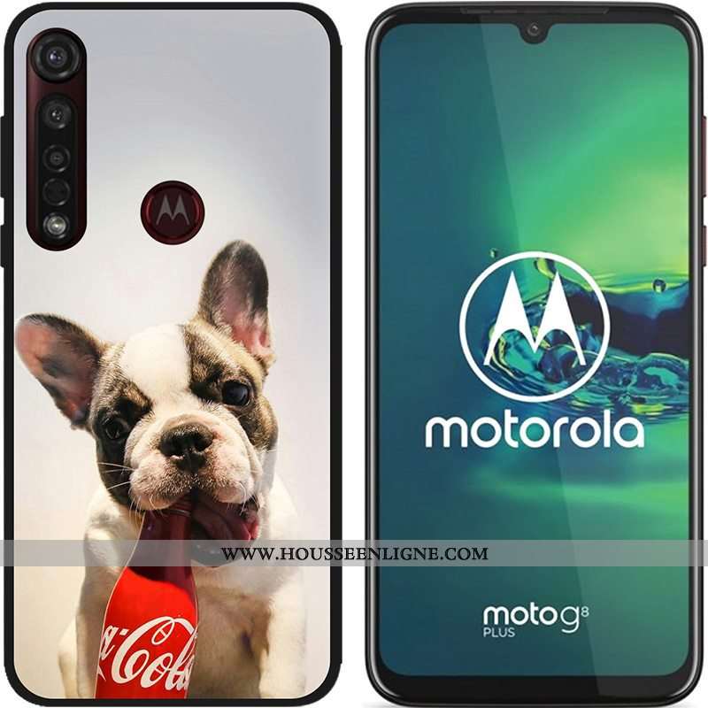 Housse Moto G8 Plus Délavé En Daim Créatif Coque Pu Fluide Doux Étui Peinture Bleu