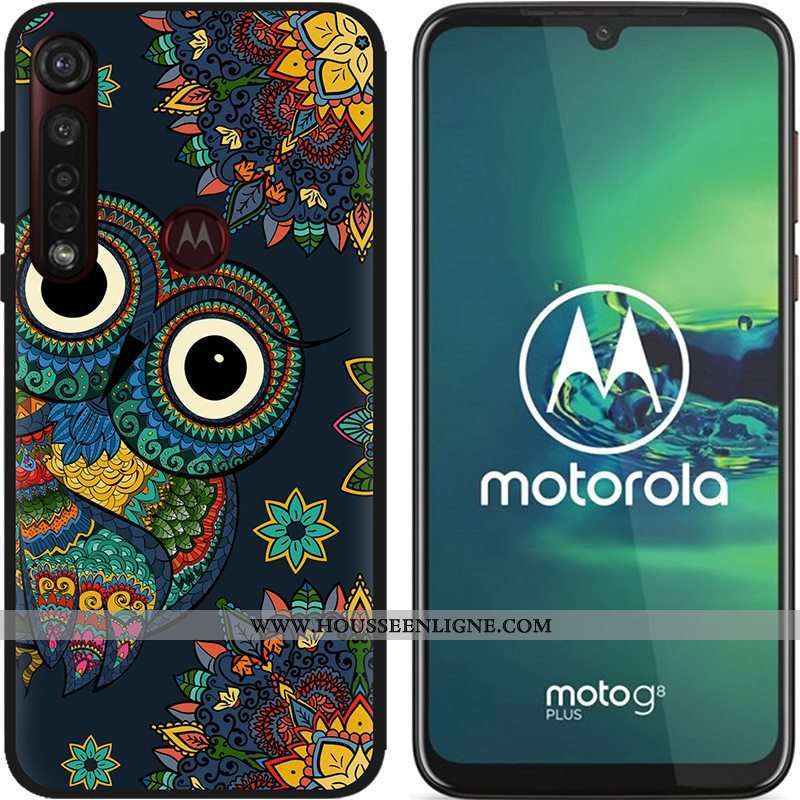 Housse Moto G8 Plus Délavé En Daim Créatif Coque Pu Fluide Doux Étui Peinture Bleu
