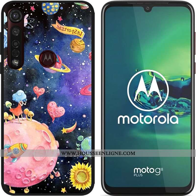 Housse Moto G8 Plus Délavé En Daim Créatif Coque Pu Fluide Doux Étui Peinture Bleu
