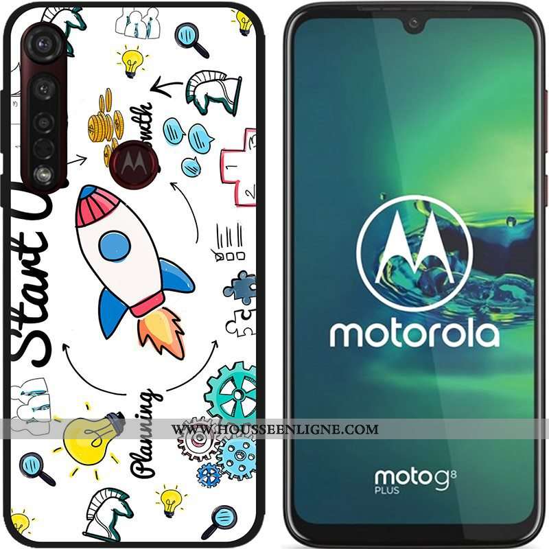 Housse Moto G8 Plus Délavé En Daim Créatif Coque Pu Fluide Doux Étui Peinture Bleu