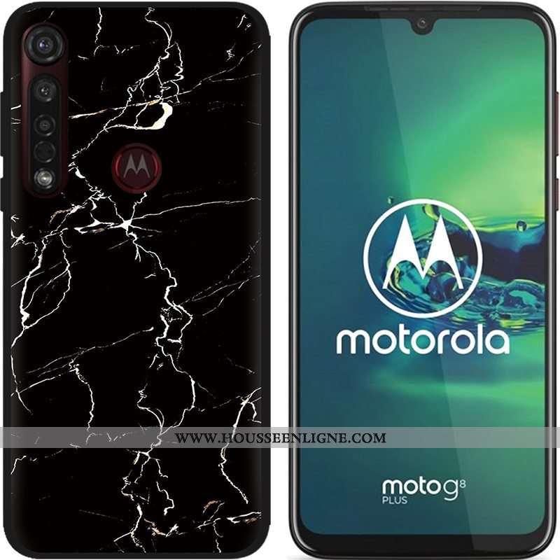 Housse Moto G8 Plus Délavé En Daim Créatif Coque Pu Fluide Doux Étui Peinture Bleu