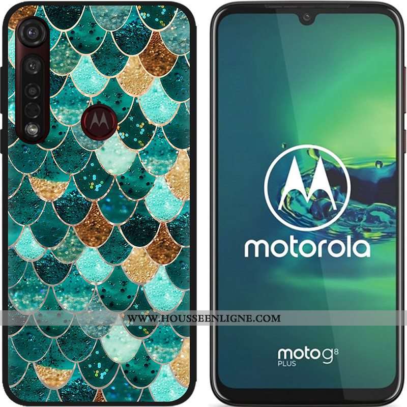 Housse Moto G8 Plus Délavé En Daim Créatif Coque Pu Fluide Doux Étui Peinture Bleu