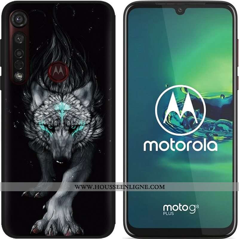 Housse Moto G8 Plus Délavé En Daim Créatif Coque Pu Fluide Doux Étui Peinture Bleu