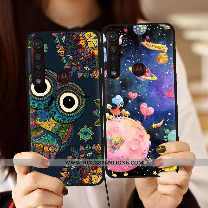 Housse Moto G8 Plus Délavé En Daim Créatif Coque Pu Fluide Doux Étui Peinture Bleu