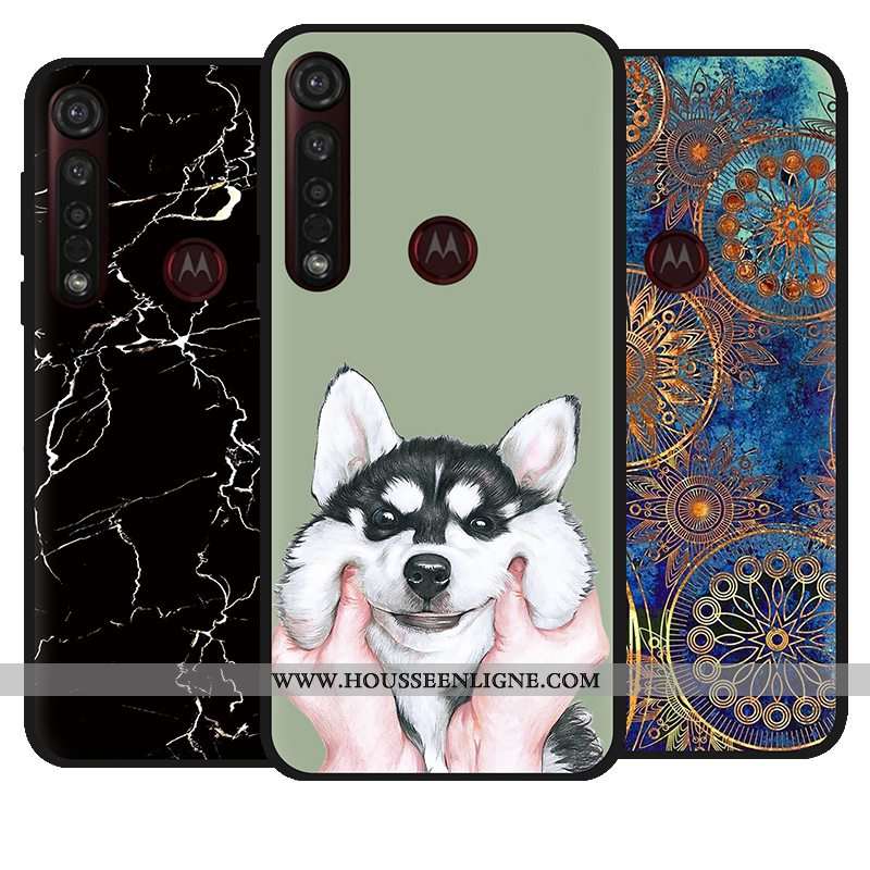 Housse Moto G8 Plus Délavé En Daim Créatif Coque Pu Fluide Doux Étui Peinture Bleu