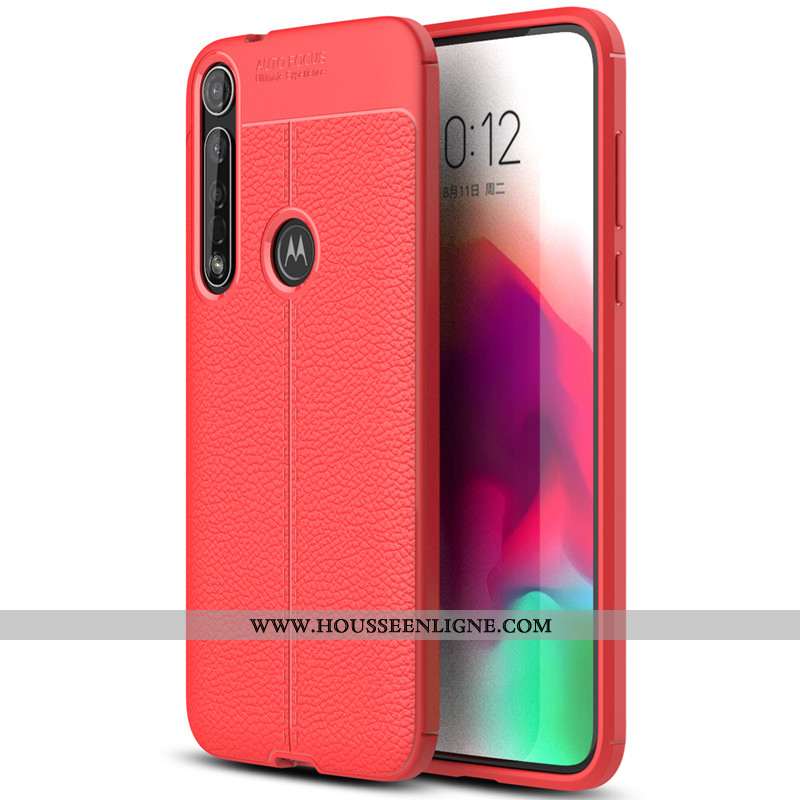Housse Moto G8 Plus Protection Cuir Rouge Étui Tout Compris Simple Téléphone Portable