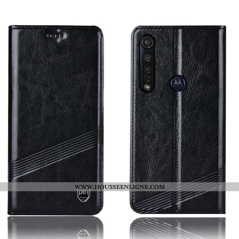 Housse Moto G8 Plus Protection Cuir Véritable Étui Coque Rouge Téléphone Portable