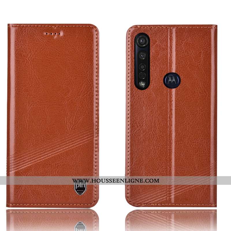 Housse Moto G8 Plus Protection Cuir Véritable Étui Coque Rouge Téléphone Portable