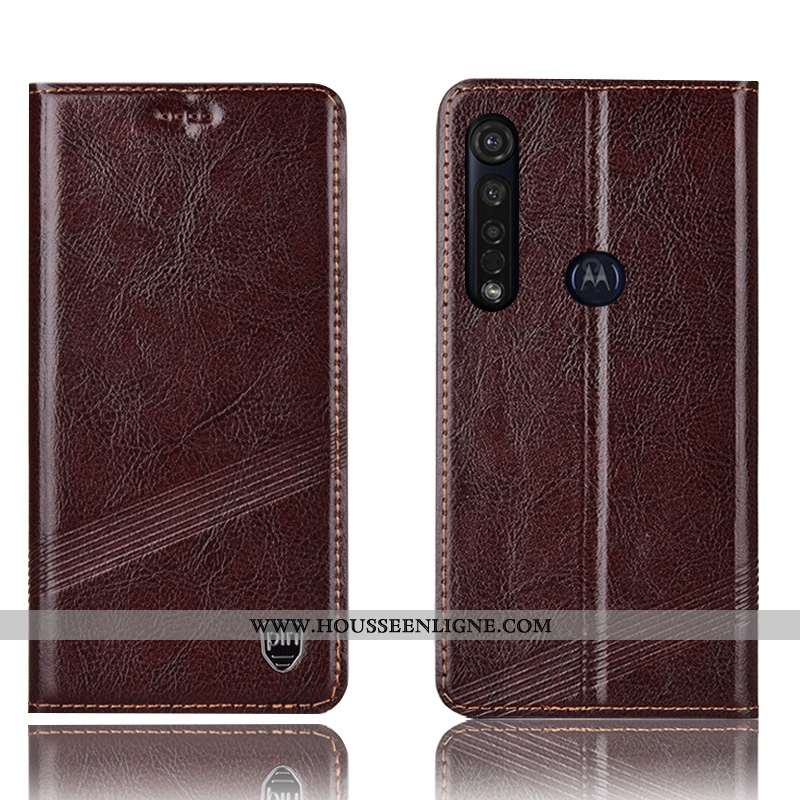 Housse Moto G8 Plus Protection Cuir Véritable Étui Coque Rouge Téléphone Portable