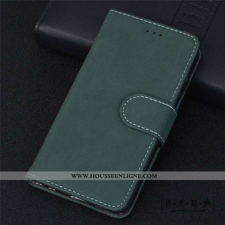 Housse Moto G8 Plus Protection Délavé En Daim Cuir Clamshell Vintage Téléphone Portable Coque Verte