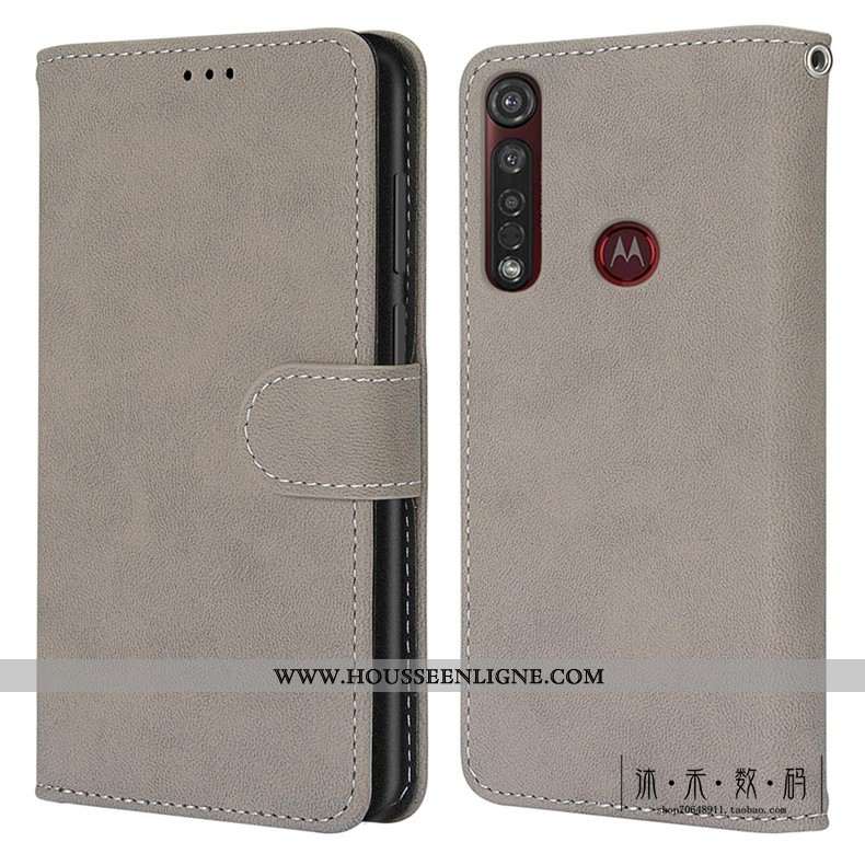 Housse Moto G8 Plus Protection Délavé En Daim Cuir Clamshell Vintage Téléphone Portable Coque Verte