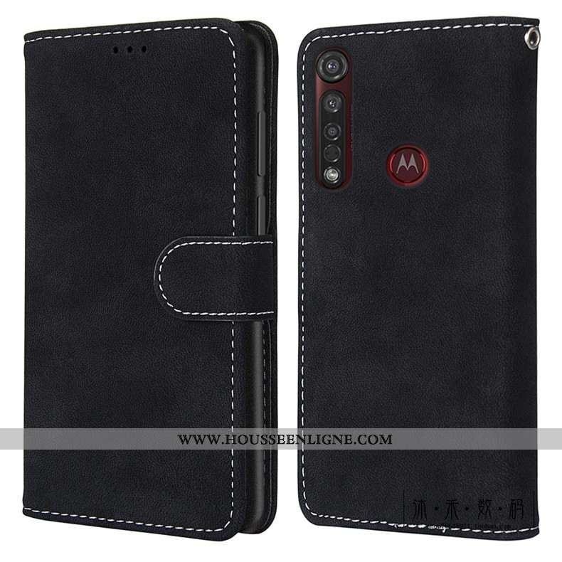 Housse Moto G8 Plus Protection Délavé En Daim Cuir Clamshell Vintage Téléphone Portable Coque Verte