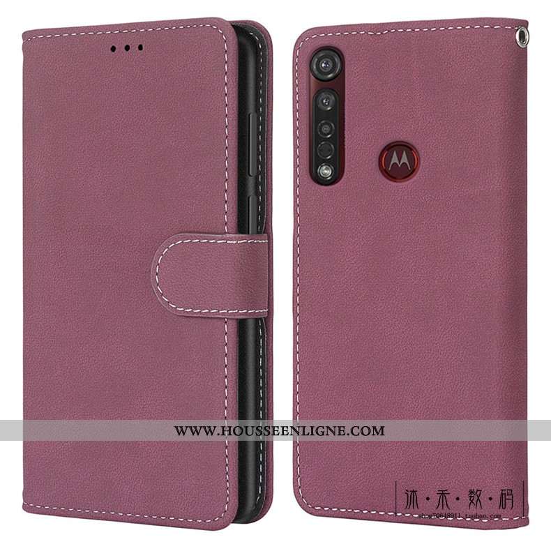 Housse Moto G8 Plus Protection Délavé En Daim Cuir Clamshell Vintage Téléphone Portable Coque Verte