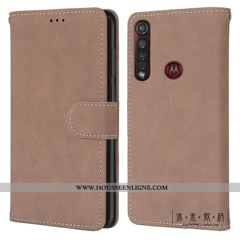 Housse Moto G8 Plus Protection Délavé En Daim Cuir Clamshell Vintage Téléphone Portable Coque Verte