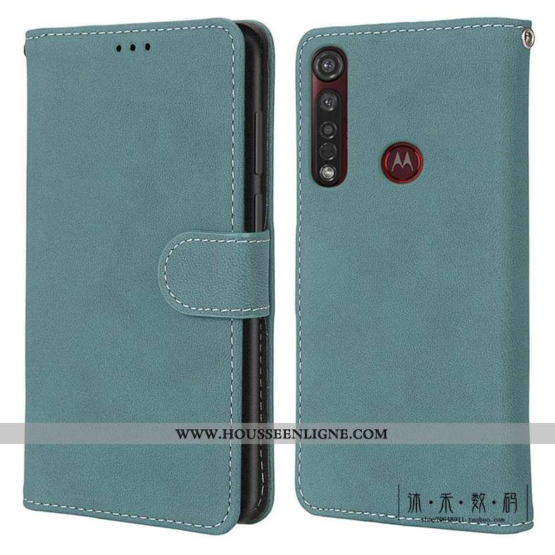 Housse Moto G8 Plus Protection Délavé En Daim Cuir Clamshell Vintage Téléphone Portable Coque Verte