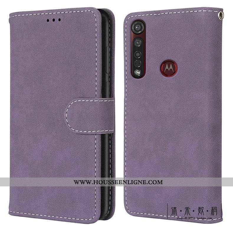 Housse Moto G8 Plus Protection Délavé En Daim Cuir Clamshell Vintage Téléphone Portable Coque Verte
