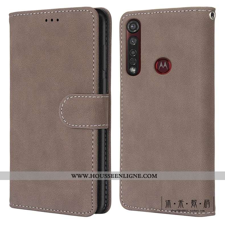 Housse Moto G8 Plus Protection Délavé En Daim Cuir Clamshell Vintage Téléphone Portable Coque Verte
