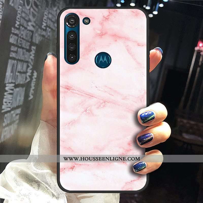 Housse Moto G8 Power Délavé En Daim Tendance Fluide Doux Téléphone Portable Rose Pu Coque