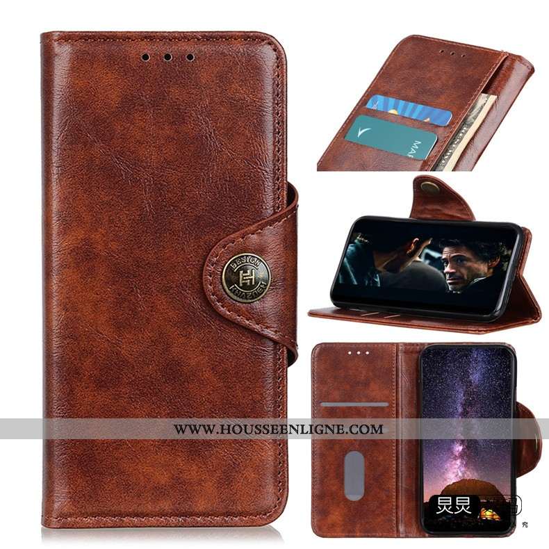 Housse Moto G8 Power Lite Cuir Véritable Vintage Coque Fluide Doux Étui Téléphone Portable Marron