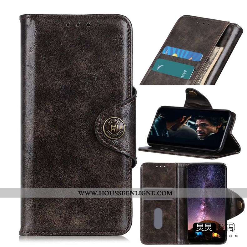 Housse Moto G8 Power Lite Cuir Véritable Vintage Coque Fluide Doux Étui Téléphone Portable Marron