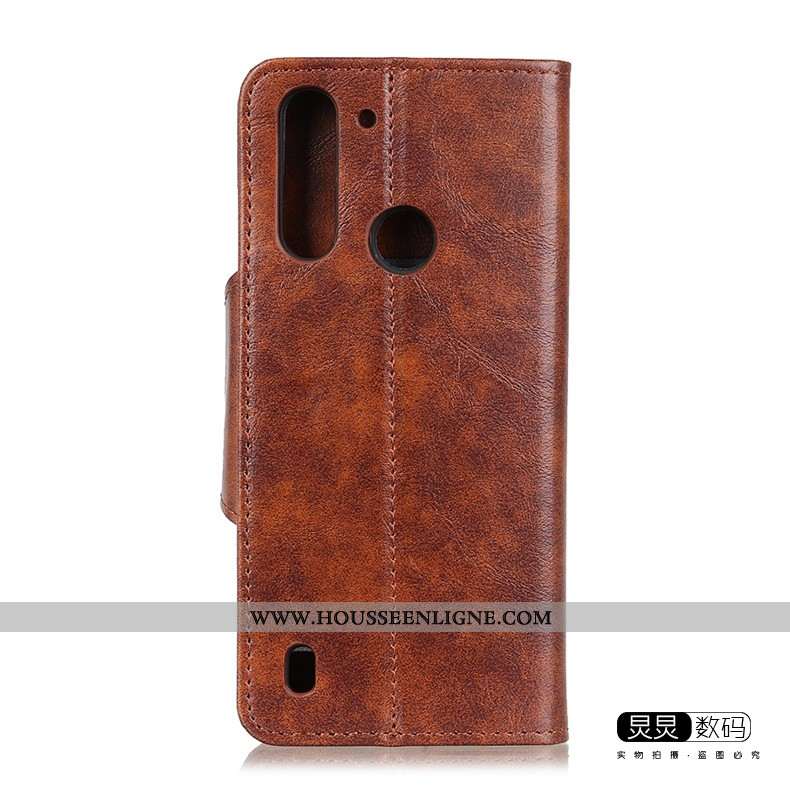 Housse Moto G8 Power Lite Cuir Véritable Vintage Coque Fluide Doux Étui Téléphone Portable Marron