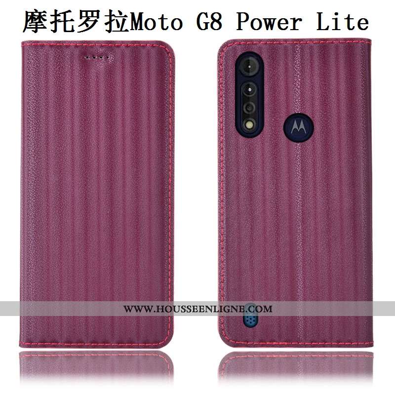 Housse Moto G8 Power Lite Protection Cuir Véritable Étui Modèle Fleurie Noir Incassable