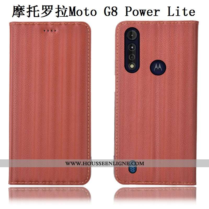 Housse Moto G8 Power Lite Protection Cuir Véritable Étui Modèle Fleurie Noir Incassable