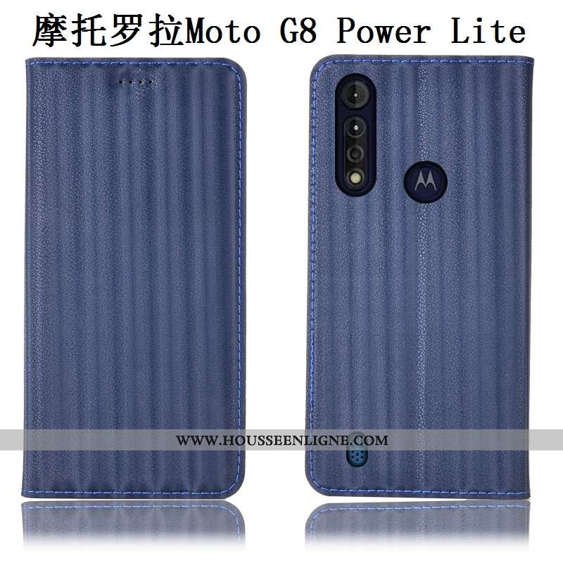 Housse Moto G8 Power Lite Protection Cuir Véritable Étui Modèle Fleurie Noir Incassable