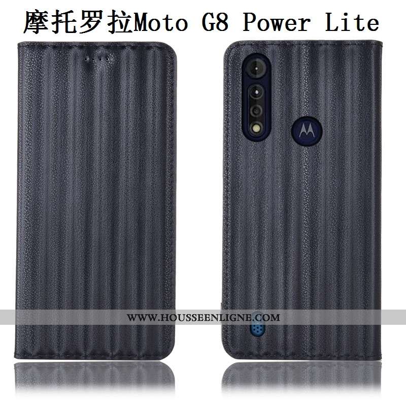Housse Moto G8 Power Lite Protection Cuir Véritable Étui Modèle Fleurie Noir Incassable