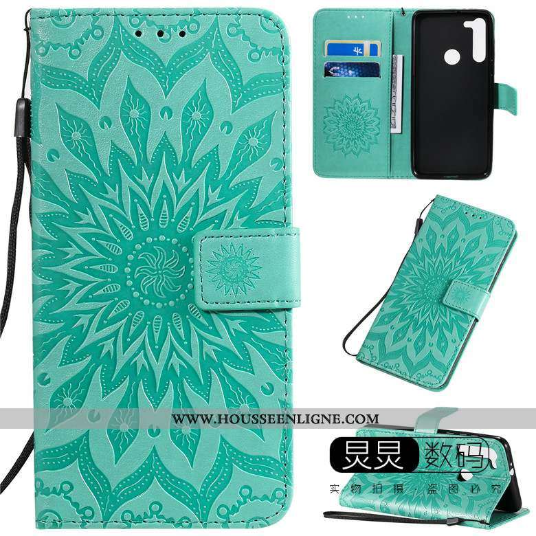 Housse Moto G8 Protection Gaufrage Étui Téléphone Portable Cuir Incassable Tout Compris Verte