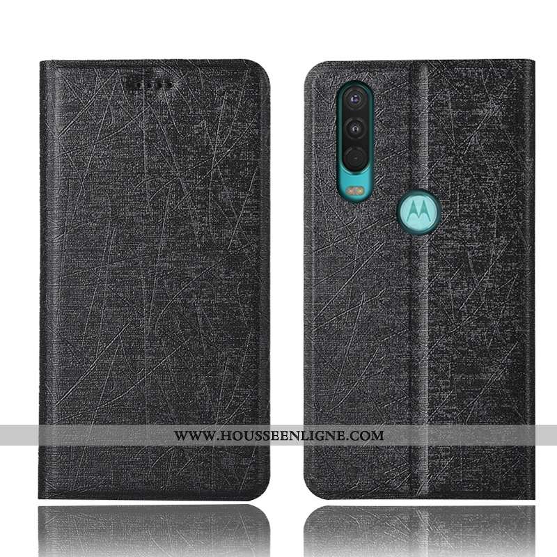Housse Motorola One Action Cuir Protection Noir Étui Soie Tout Compris Coque